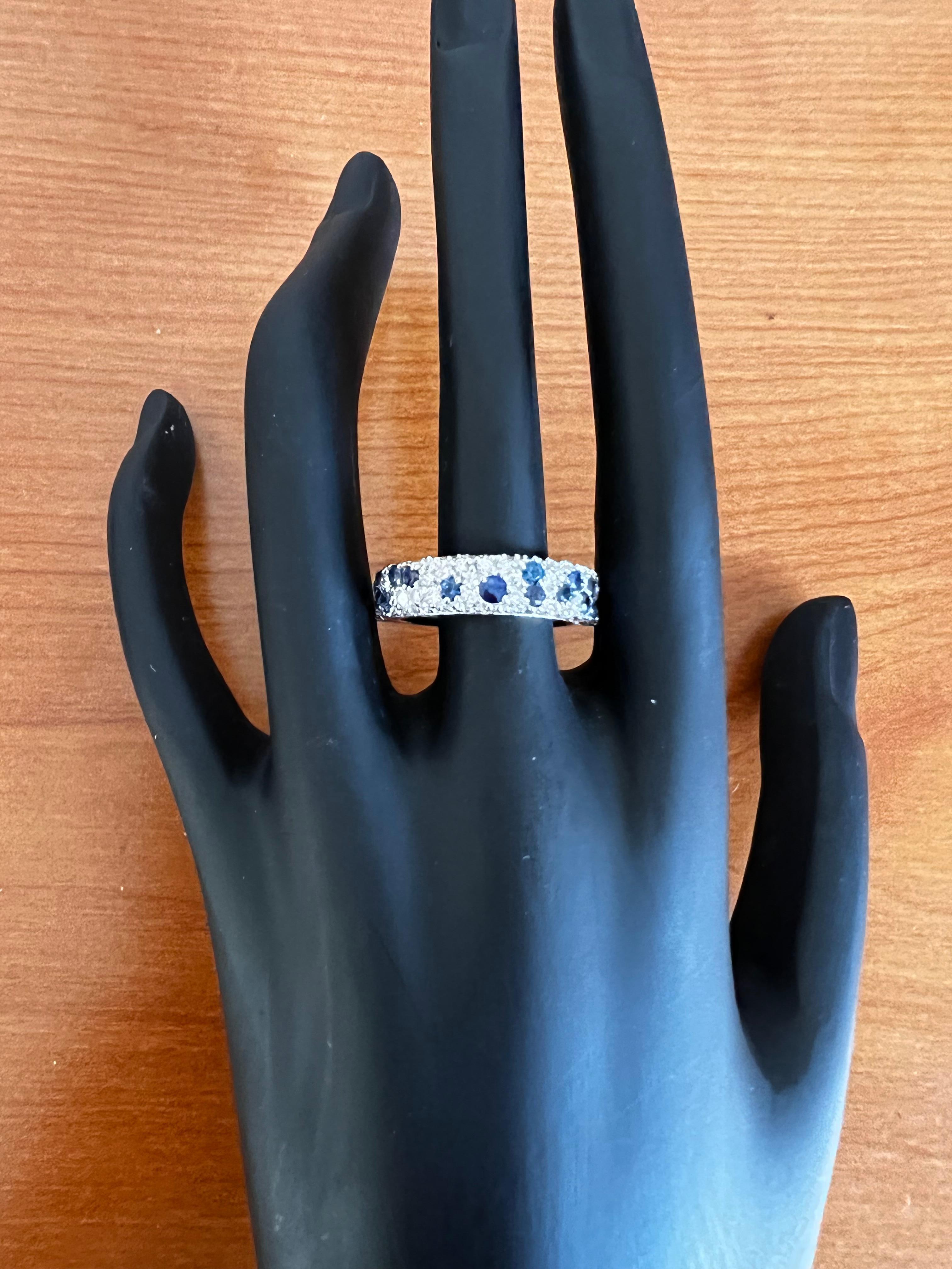 1.70 Carat Blue Sapphire Diamond White Gold Band In New Condition In Los Angeles, CA