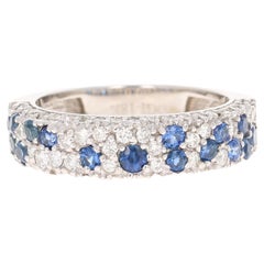 1.70 Carat Blue Sapphire Diamond Bridal Band 18 Karat White Gold