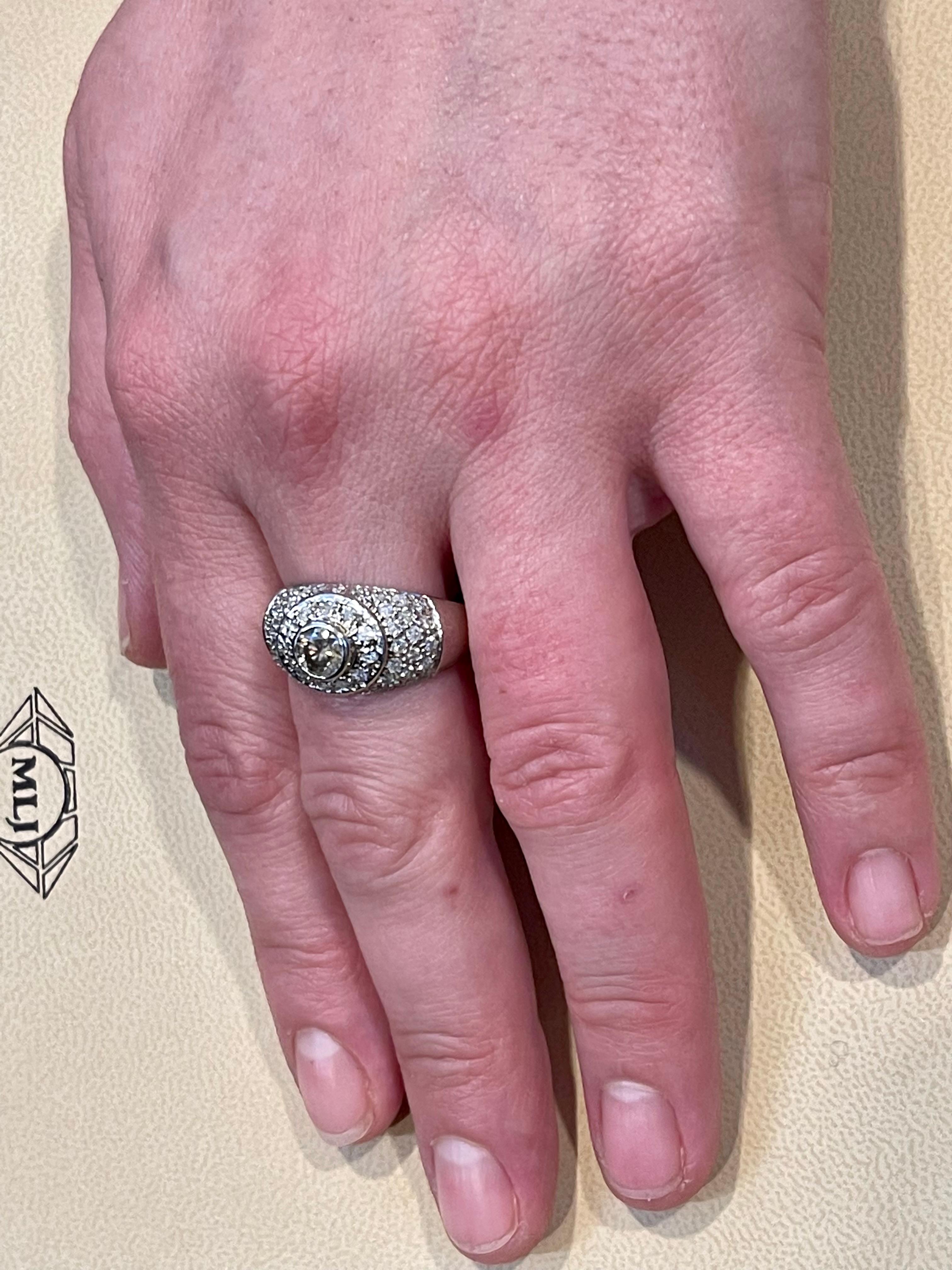 1.70 Carat Champagne & White Diamond Engagement Ring 14 Karat White Gold In Excellent Condition For Sale In New York, NY