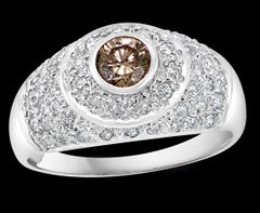 1.70 Carat Champagne & White Diamond Engagement Ring 14 Karat White Gold