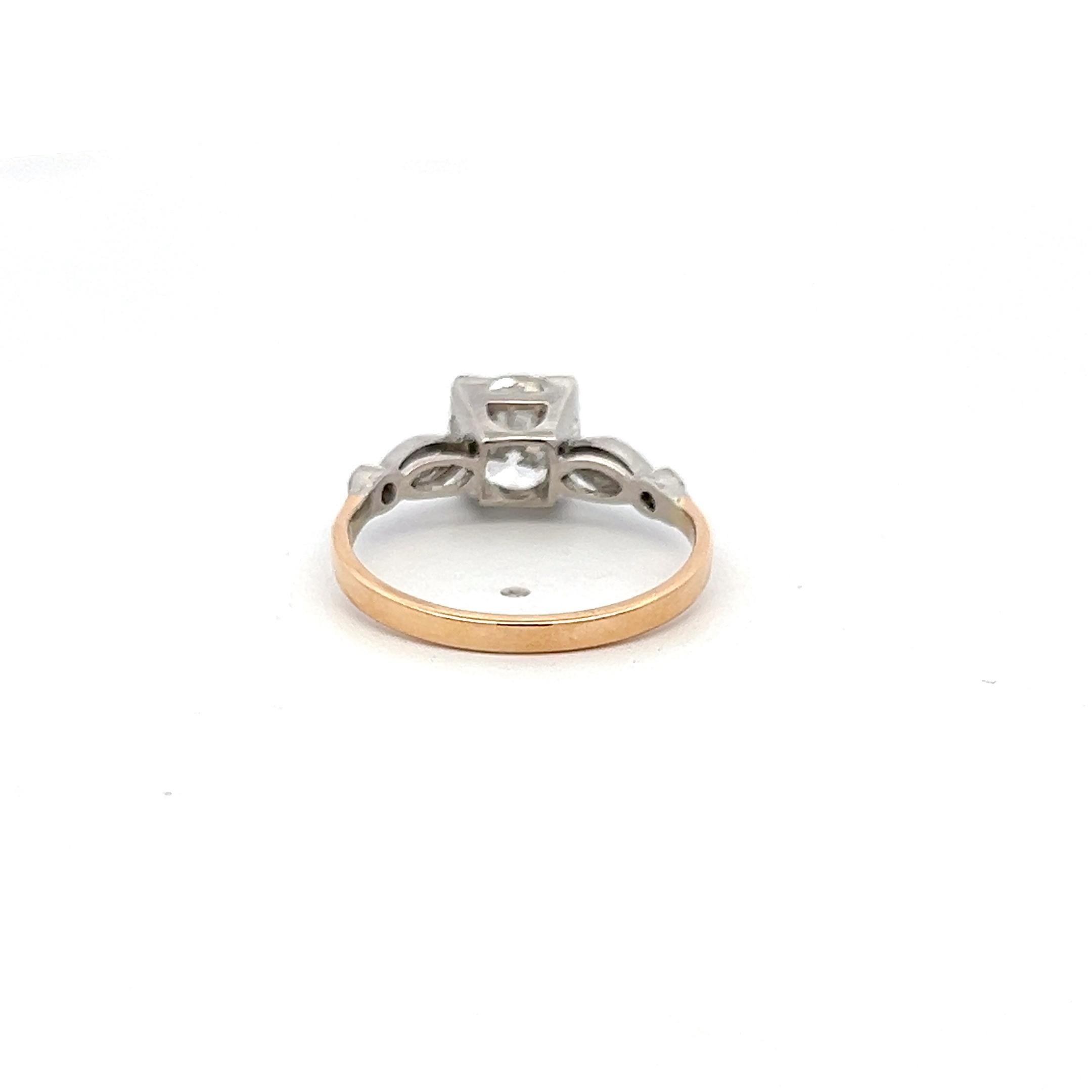 Brilliant Cut 1.70 Carat Circular Brilliant and Marquis Diamond 14K Gold/Plat Engagement Ring For Sale