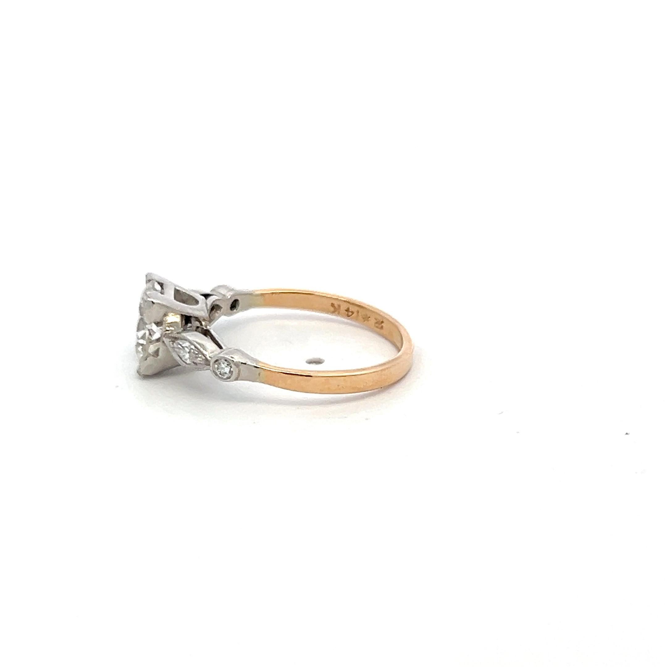 1.70 Carat Circular Brilliant and Marquis Diamond 14K Gold/Plat Engagement Ring In Good Condition For Sale In New York, NY