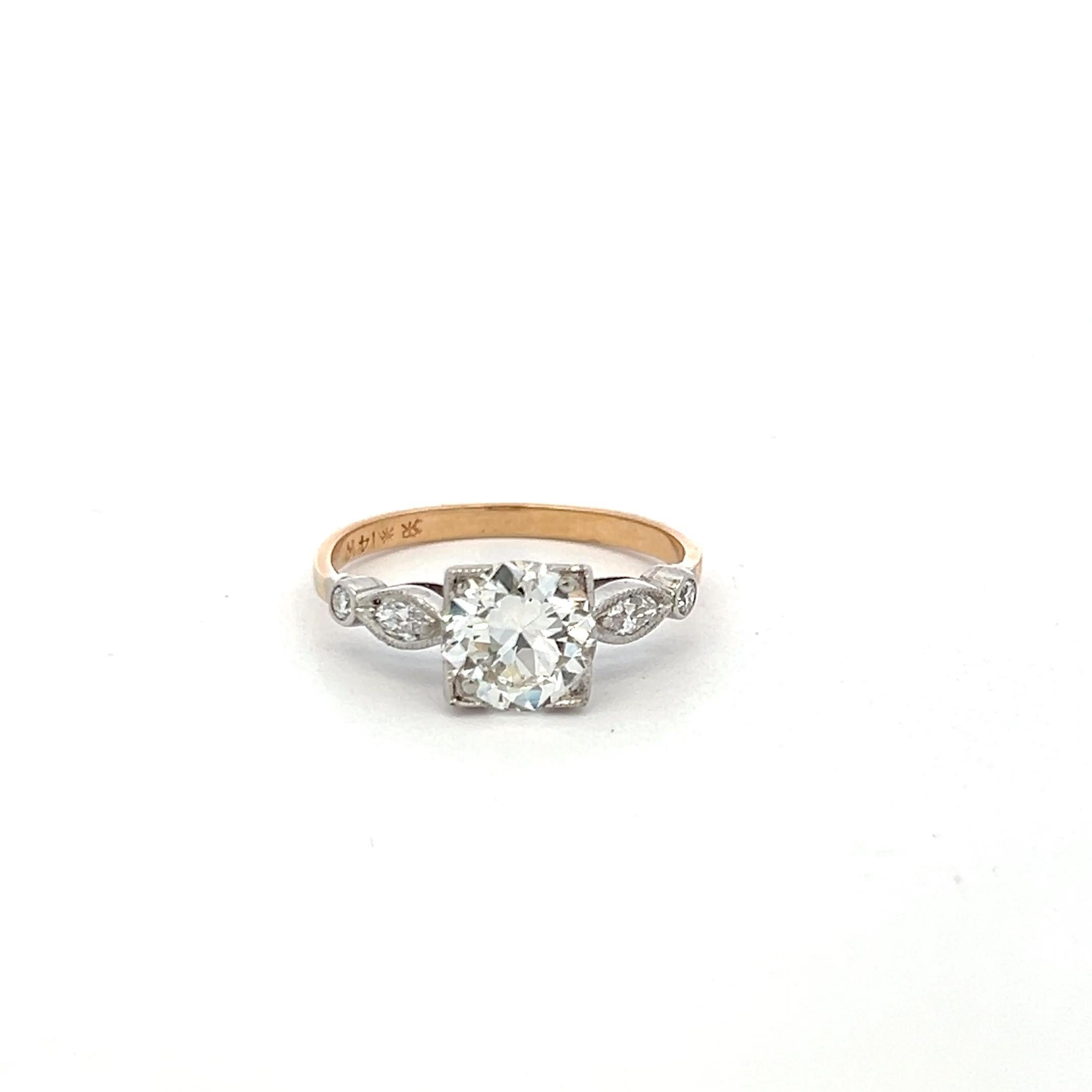 Women's 1.70 Carat Circular Brilliant and Marquis Diamond 14K Gold/Plat Engagement Ring For Sale