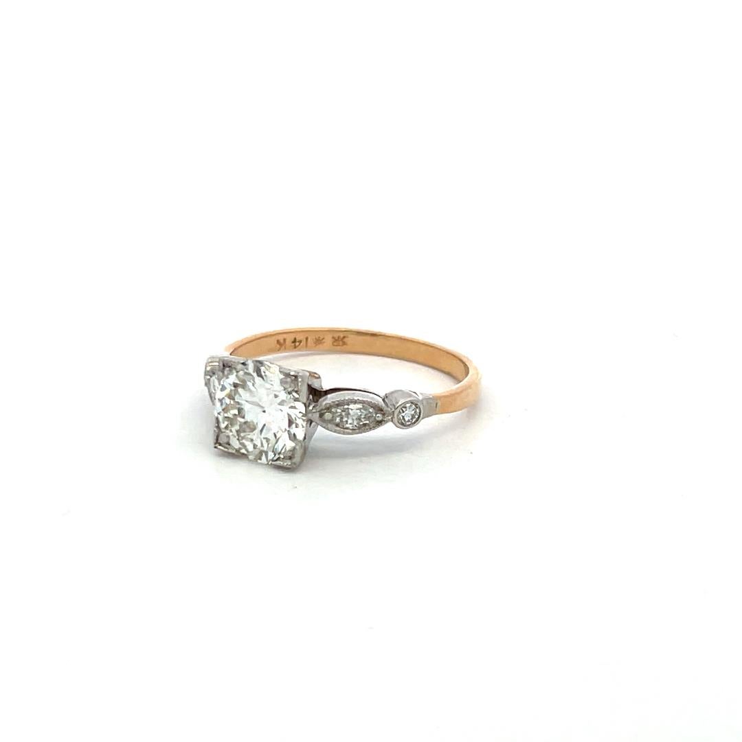 1.70 Carat Circular Brilliant and Marquis Diamond 14K Gold/Plat Engagement Ring For Sale 1
