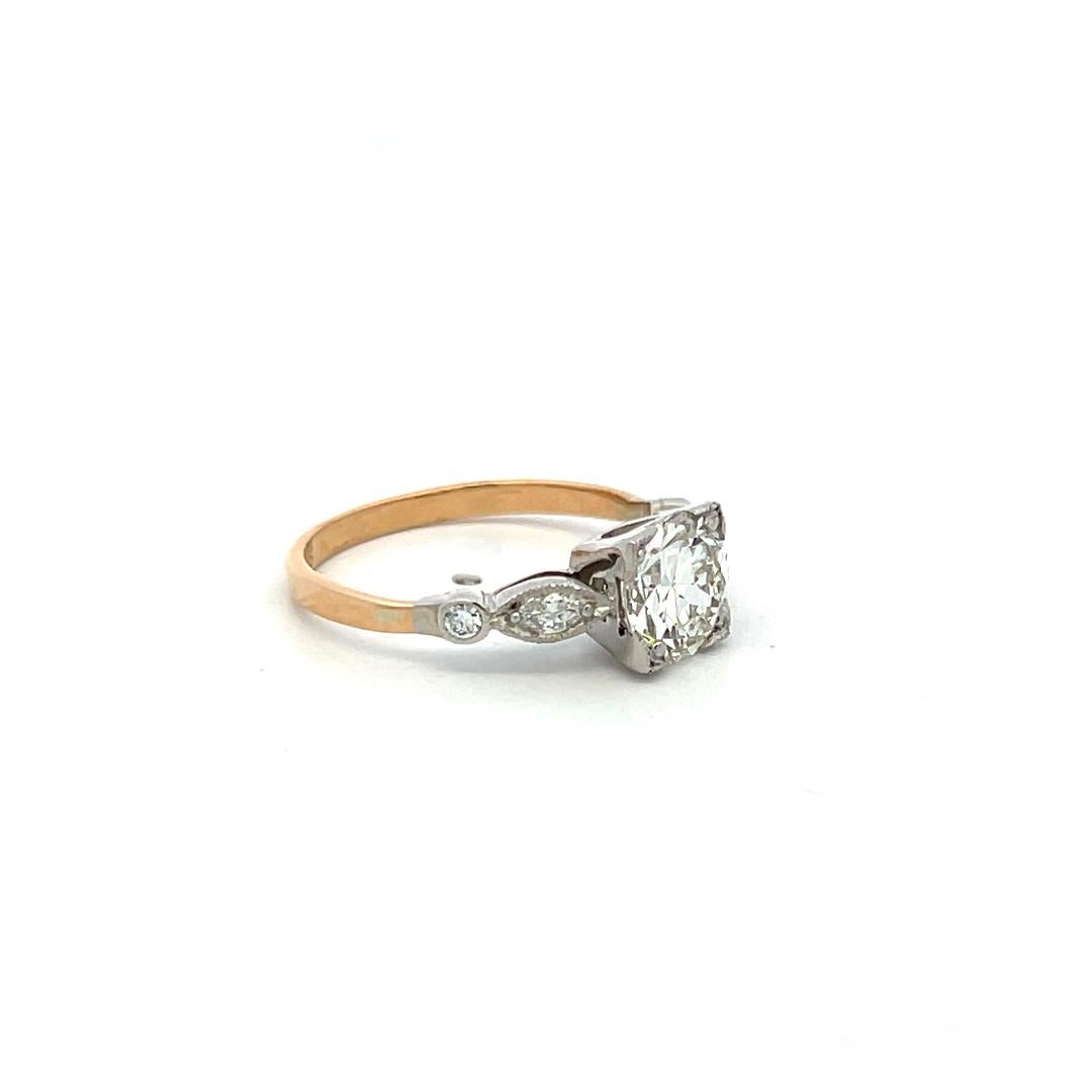 1.70 Carat Circular Brilliant and Marquis Diamond 14K Gold/Plat Engagement Ring For Sale 2