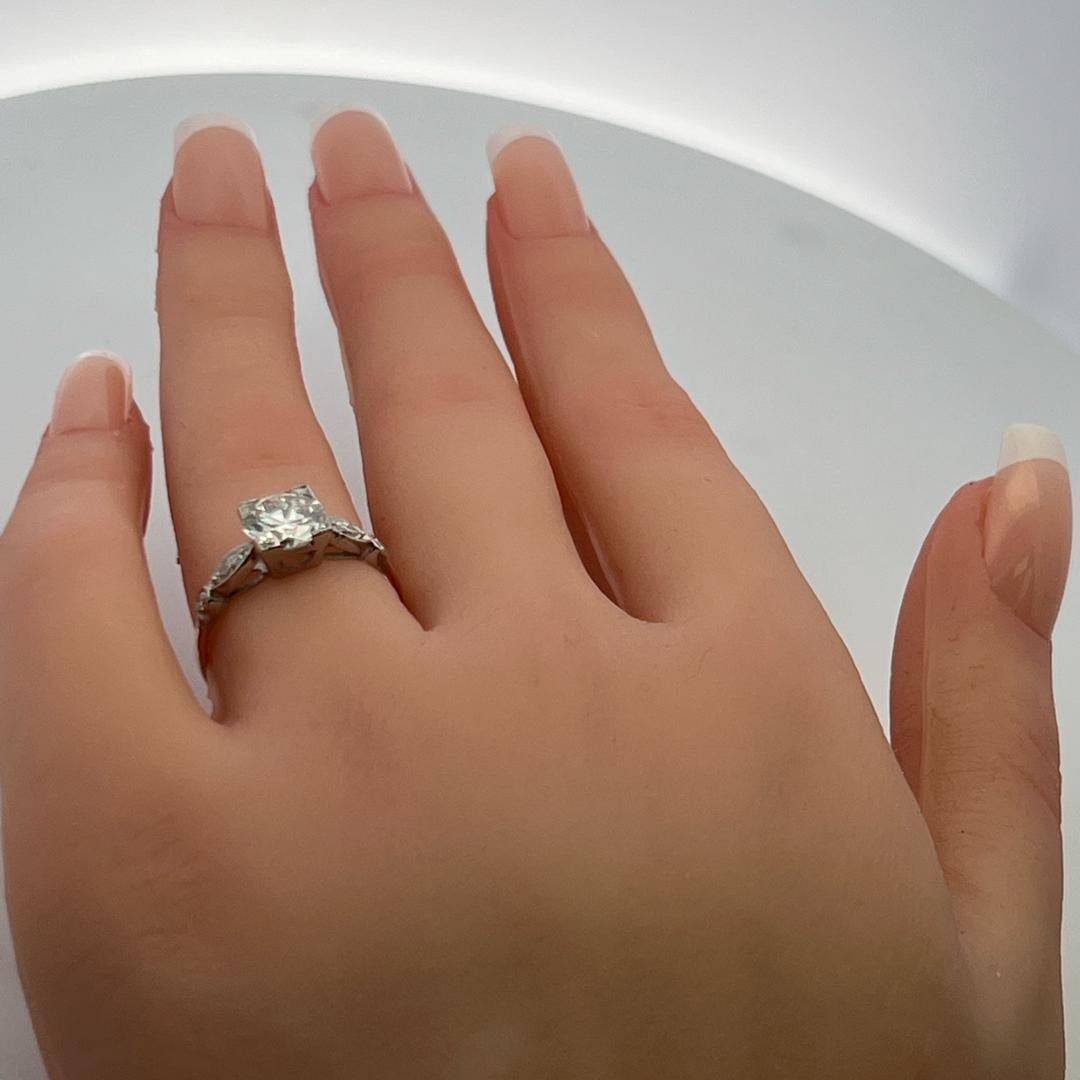 1.70 Carat Circular Brilliant and Marquis Diamond 14K Gold/Plat Engagement Ring For Sale 3