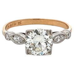 Vintage 1.70 Carat Circular Brilliant and Marquis Diamond 14K Gold/Plat Engagement Ring