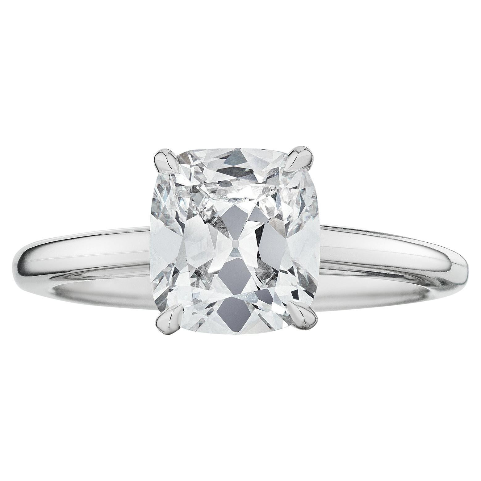 1.70 Carat Cushion Cut Brilliant Diamond Platinum Engagement Ring
