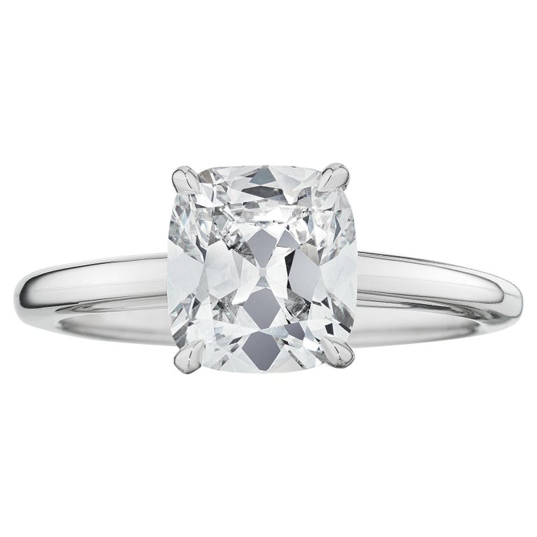 1.70 Carat Cushion Cut Brilliant Diamond Platinum Engagement Ring For Sale