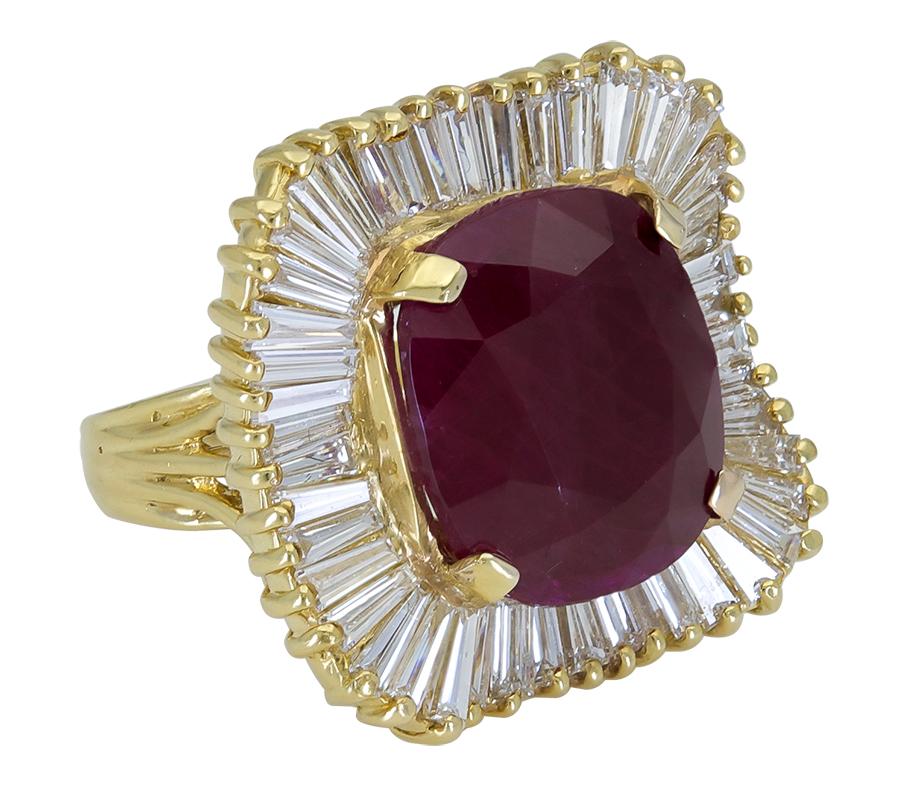 Contemporary 17.0 Carat Cushion Cut Ruby and Diamond Halo Cocktail Ring For Sale