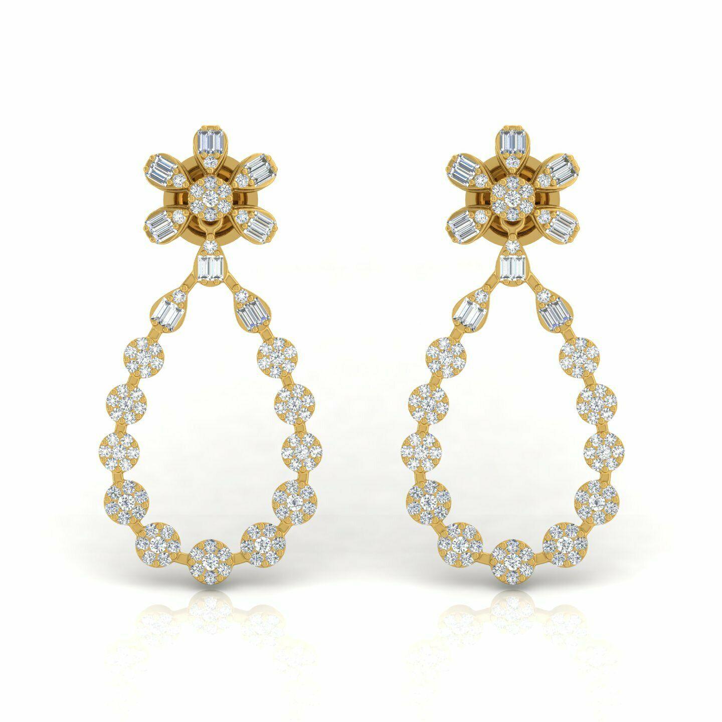 1.70 Carat Diamond 14 Karat Gold Drop Earrings For Sale 1