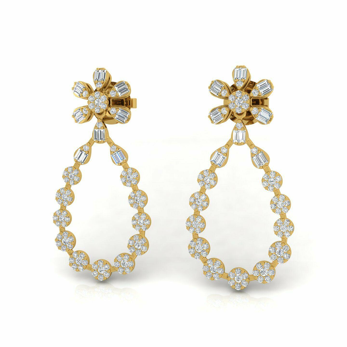 1.70 Carat Diamond 14 Karat Gold Drop Earrings For Sale 2
