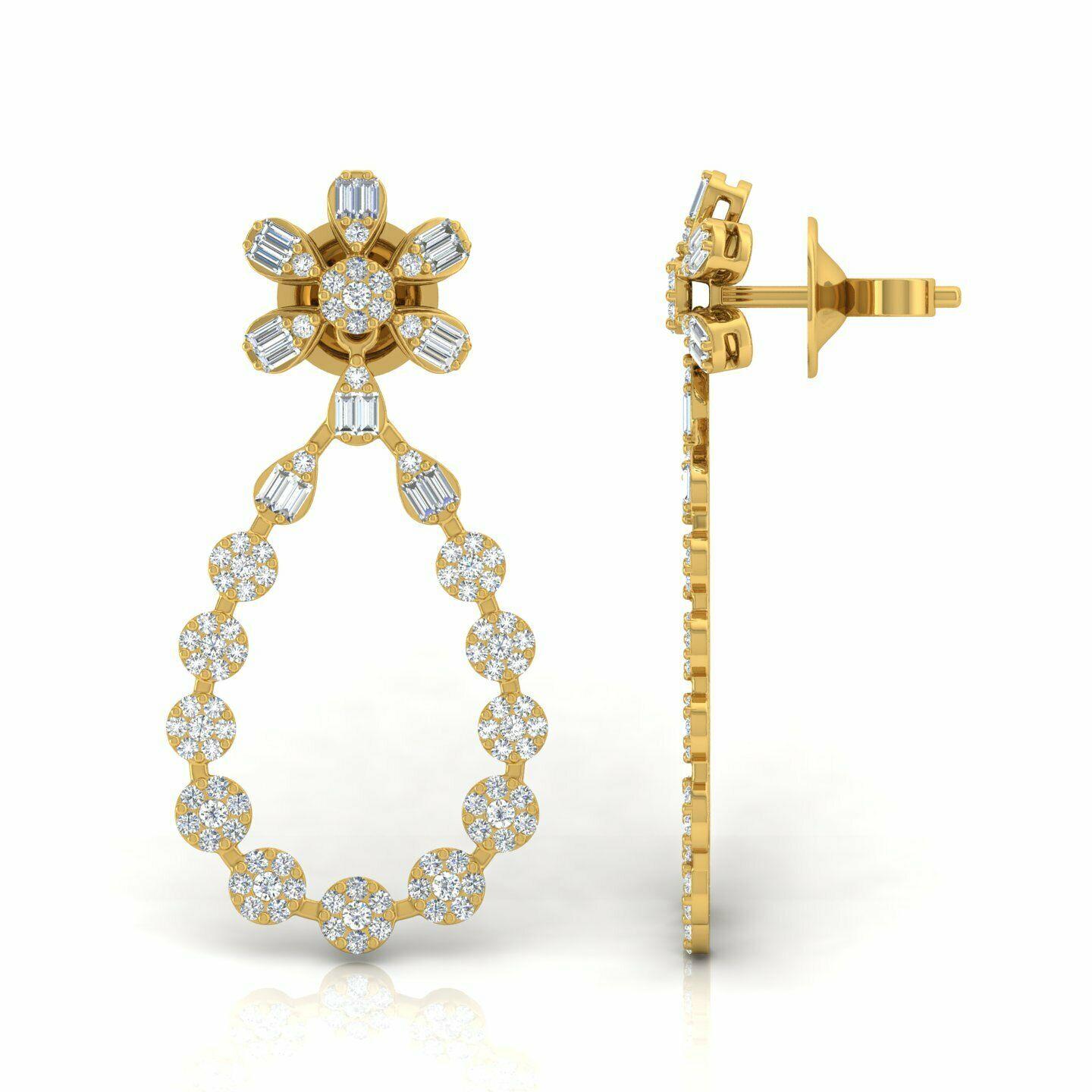 1.70 Carat Diamond 14 Karat Gold Drop Earrings For Sale 3