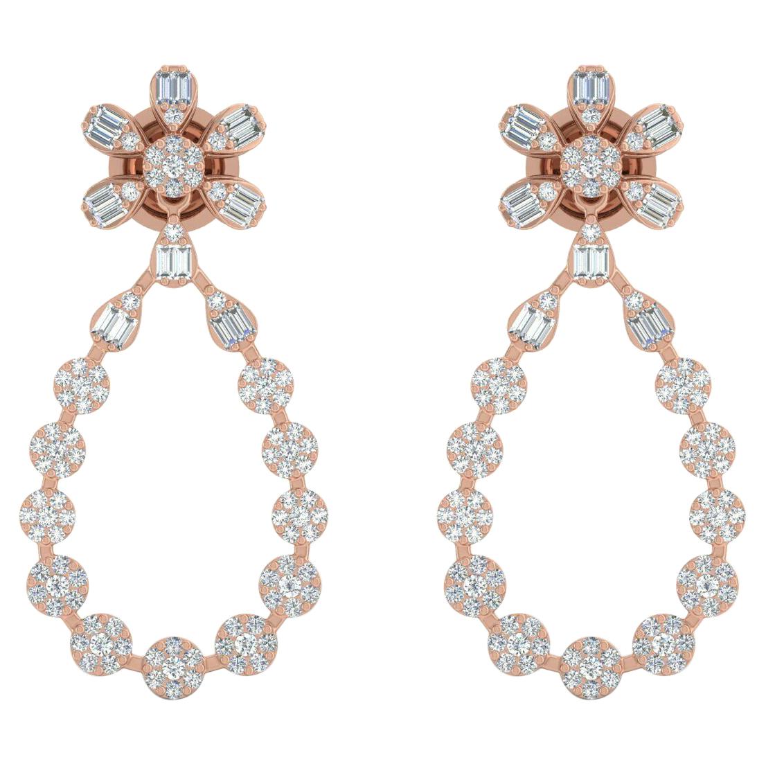 Boucles d'oreilles en goutte en or 14 carats avec diamants de 1,70 carat