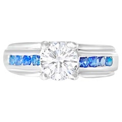 1.70 Carat Diamond and Blue Sapphire 18k Cocktail Ring