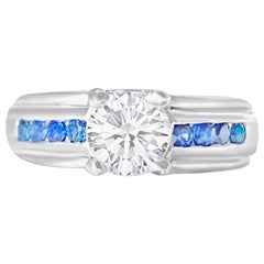 1.70 Carat Diamond and Blue Sapphire Engagement Ring in 18 Karat White Gold