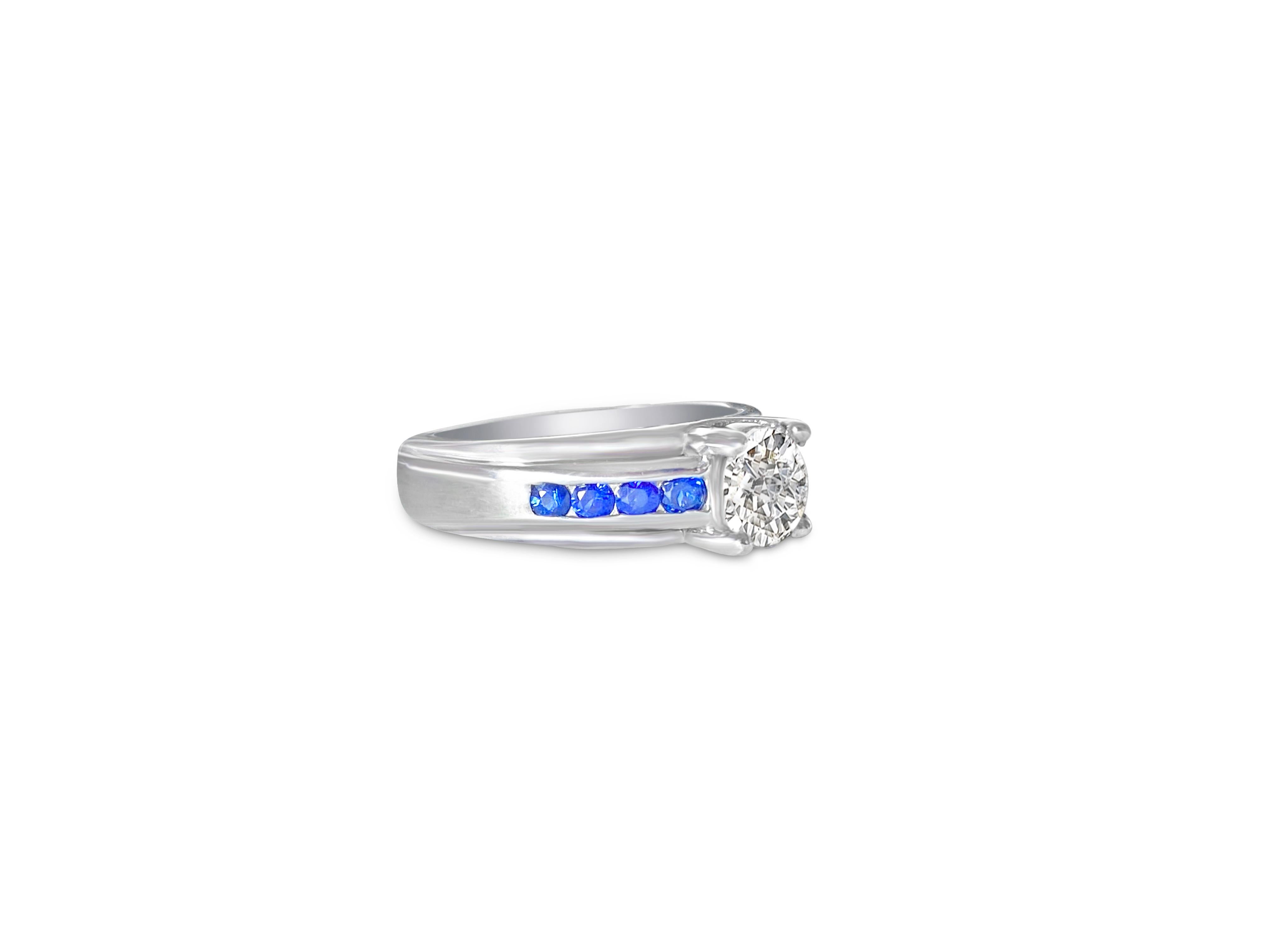 1.70 Carat Diamond and Blue Sapphire Engagement Ring in 18 Karat White Gold In New Condition For Sale In Miami, FL