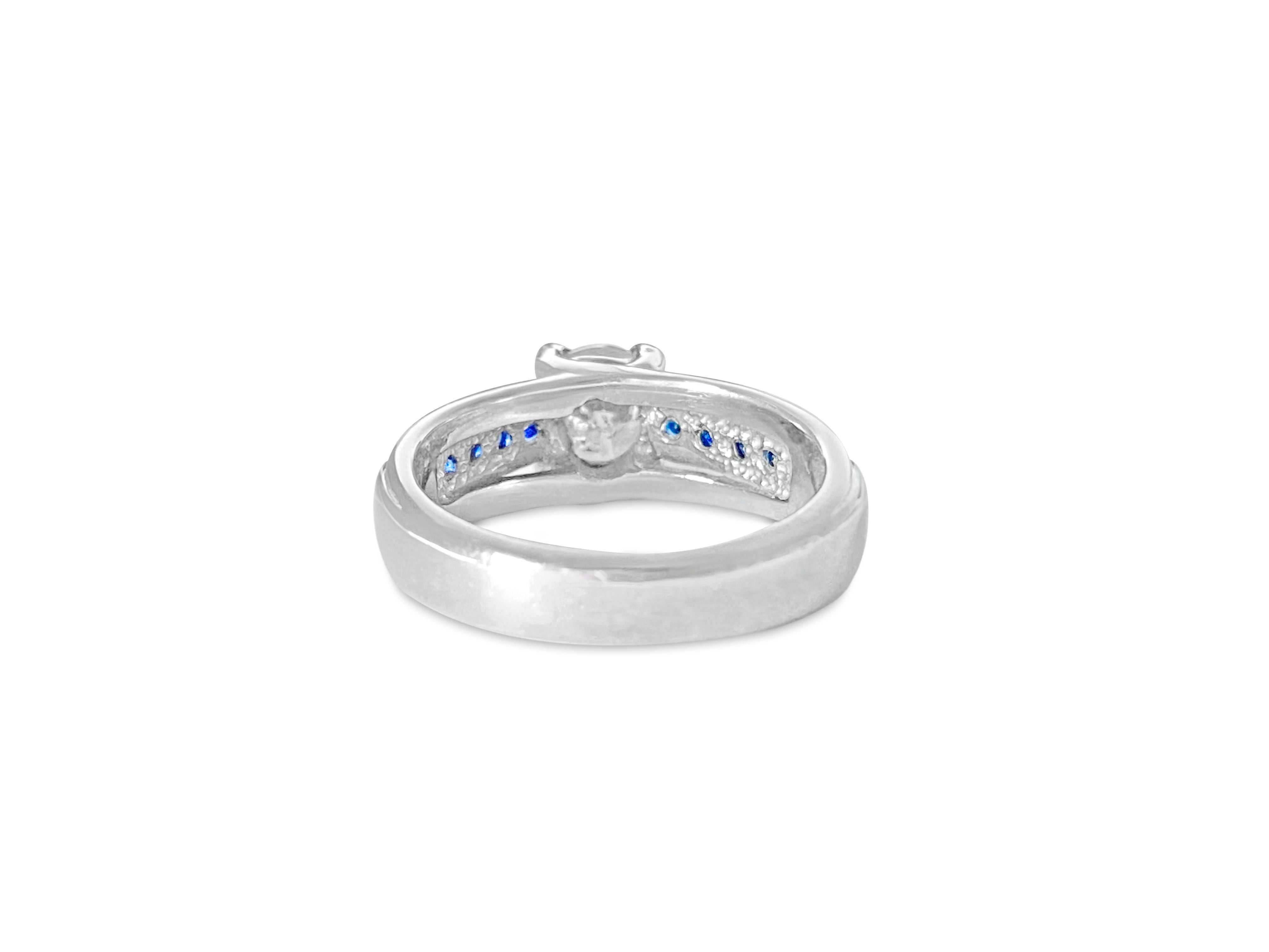 1.70 Carat Diamond and Blue Sapphire Engagement Ring in 18 Karat White Gold For Sale 1