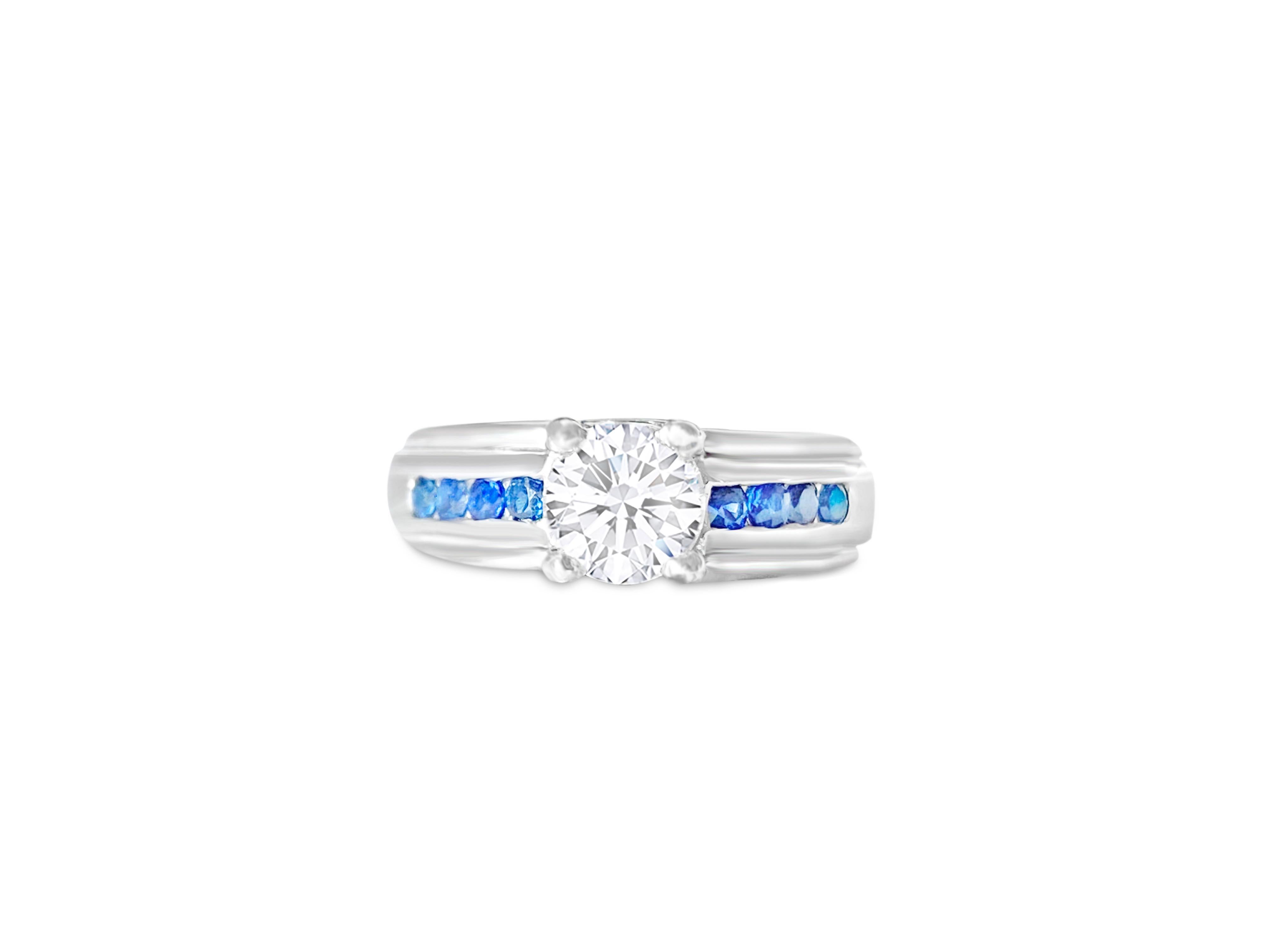 1.70 Carat Diamond and Blue Sapphire Engagement Ring in 18 Karat White Gold For Sale 2