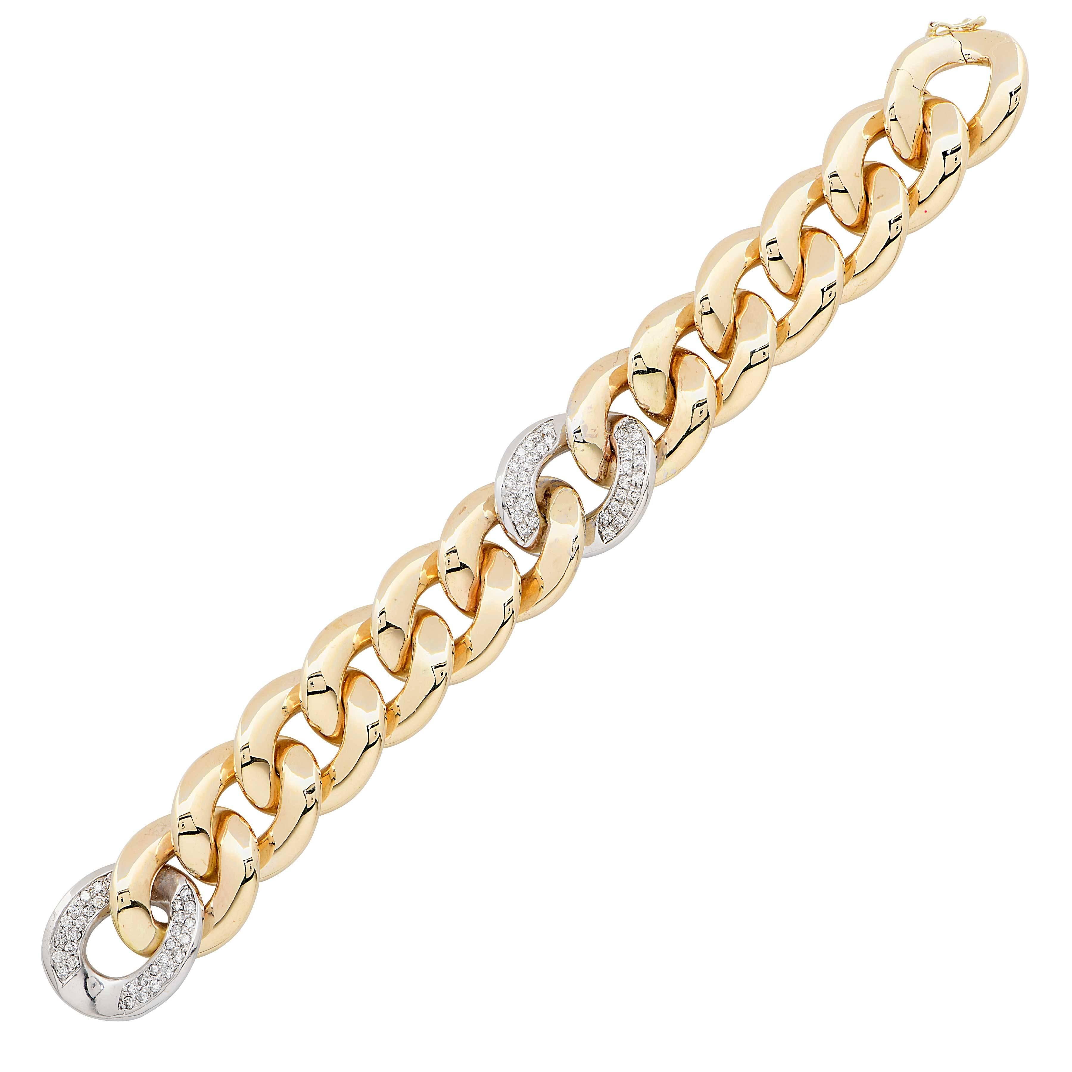 Modern 1.70 Carat Diamond and Yellow Gold Link Bracelet