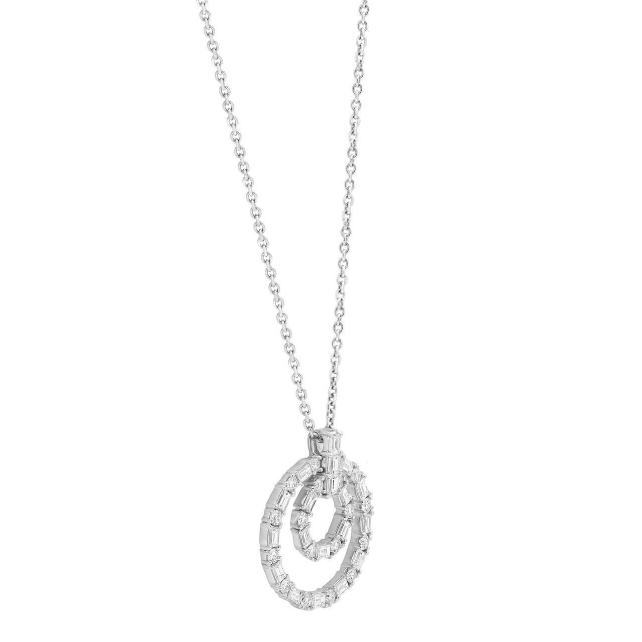 Taille baguette Collier pendentif cercle en or blanc 18 carats avec diamants de 1,73 carat en vente