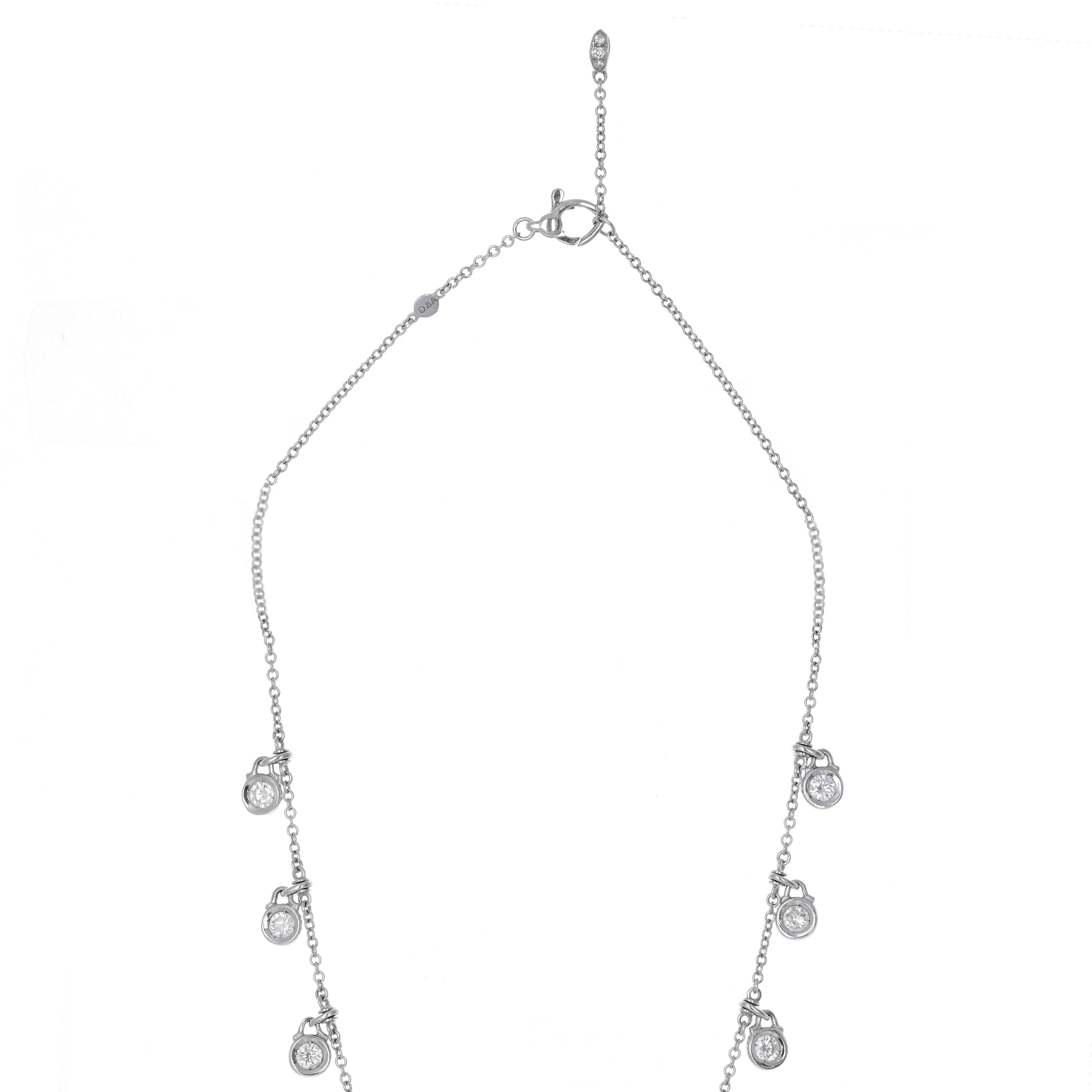 Modern 11 Diamond, 1.70 Carat Total Weigh Drop Necklace For Sale