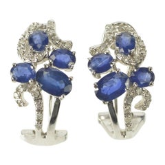 1.70 Carat Diamond Sapphire White Gold French Clip Earring 1.70 Carat Diamond Sapphire White Gold French Clip Earring