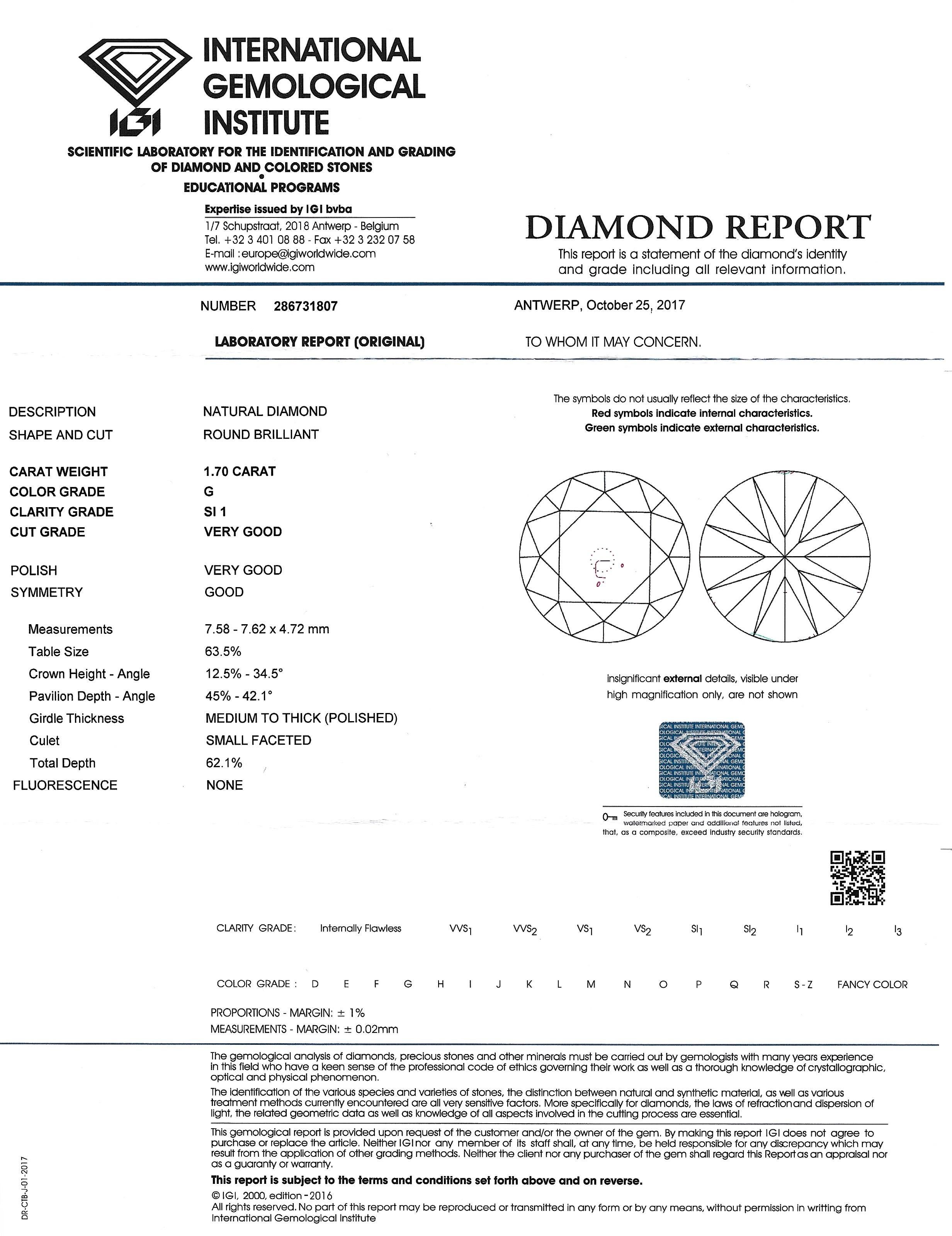 1,70 Karat Diamant Solitär-Ring aus 18 Karat Weißgold im Angebot 1