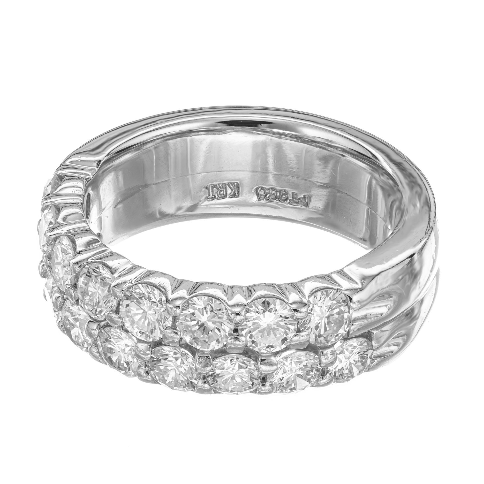 Diamond two row wedding band. 1.70 carats of round diamonds in a platinum band setting. 

17 round diamonds approx. total weight 1.70cts, F, VS
Size: 5.5 and sizable
Platinum
Weight: 14.2 grams
Top to bottom: 6.17mm or .24 inches