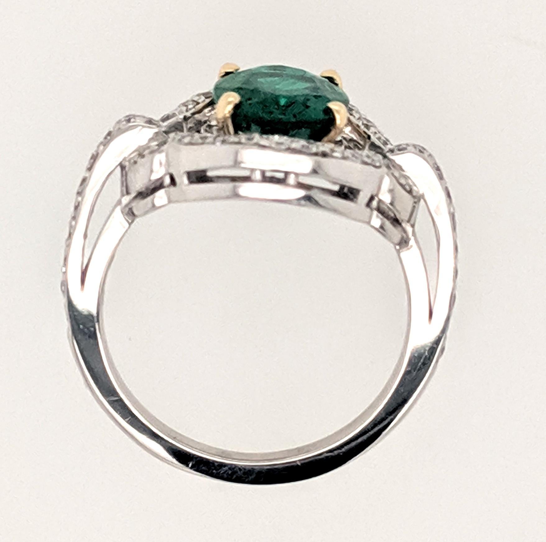 Women's 1.70 Carat Emerald and Diamond Cocktail Ring For Sale