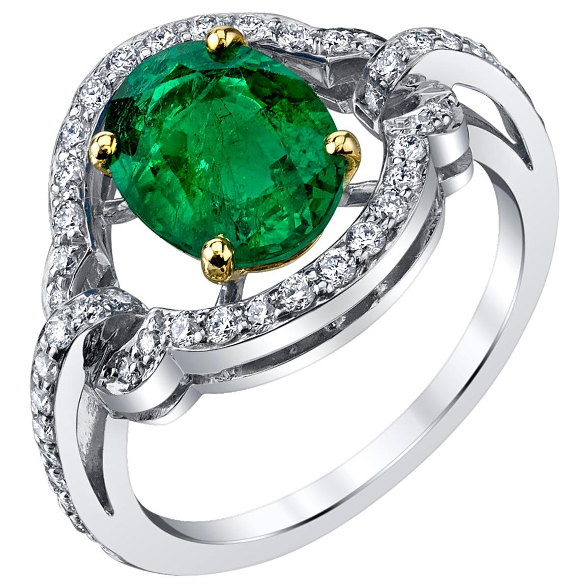 1.70 Carat Emerald and Diamond Cocktail Ring For Sale