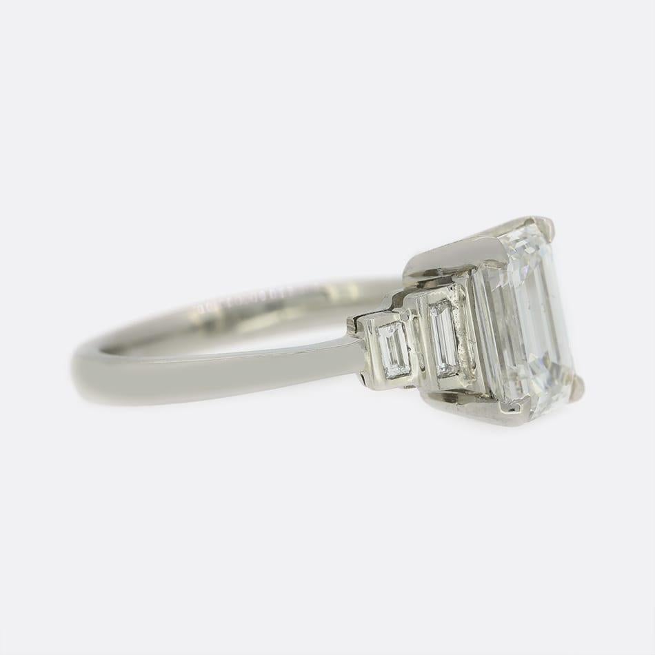 Art Deco 1.70 Carat Emerald Cut Diamond Ring For Sale