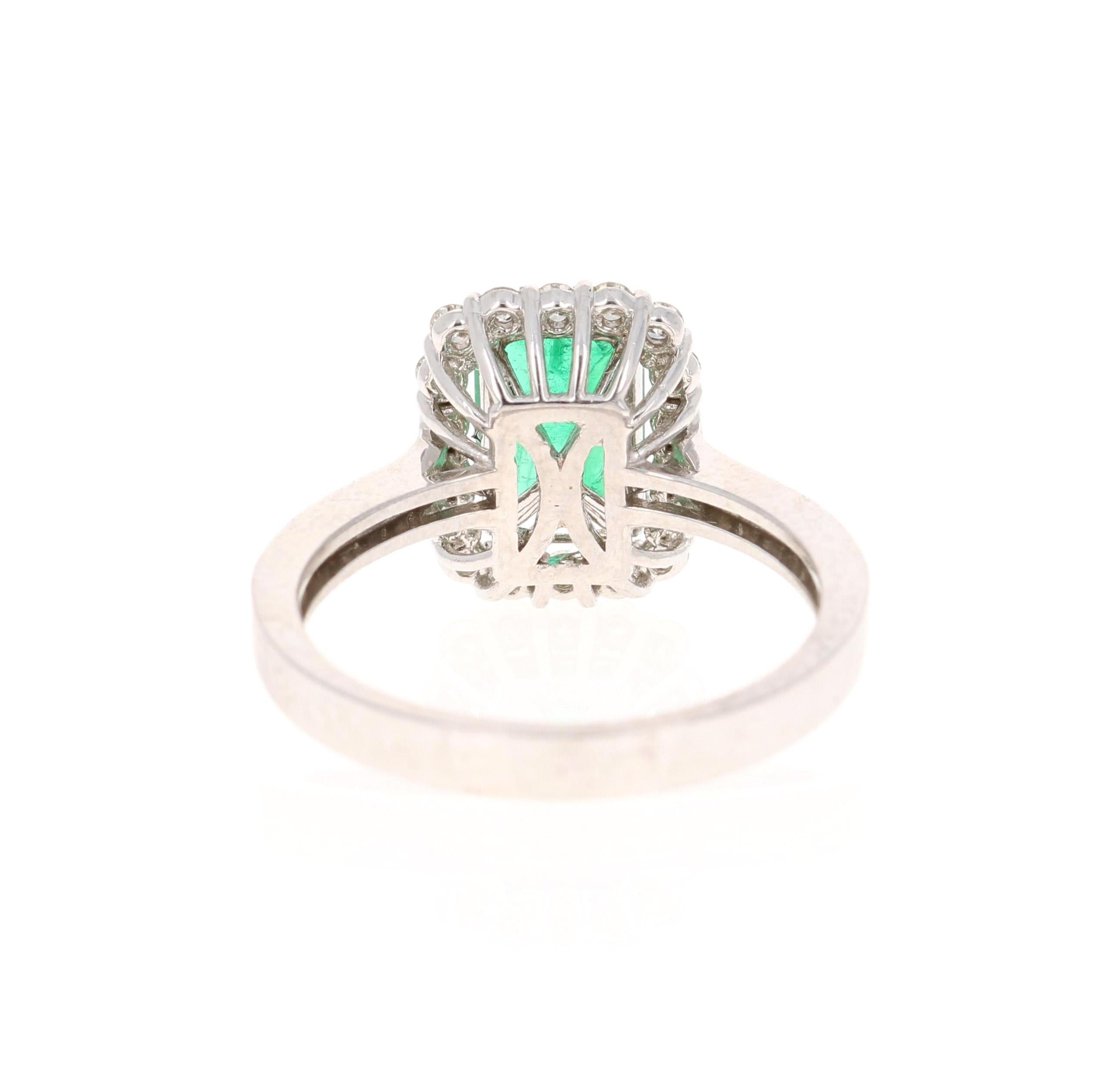 Contemporary 1.70 Carat Emerald Diamond 14 Karat White Gold Ring For Sale