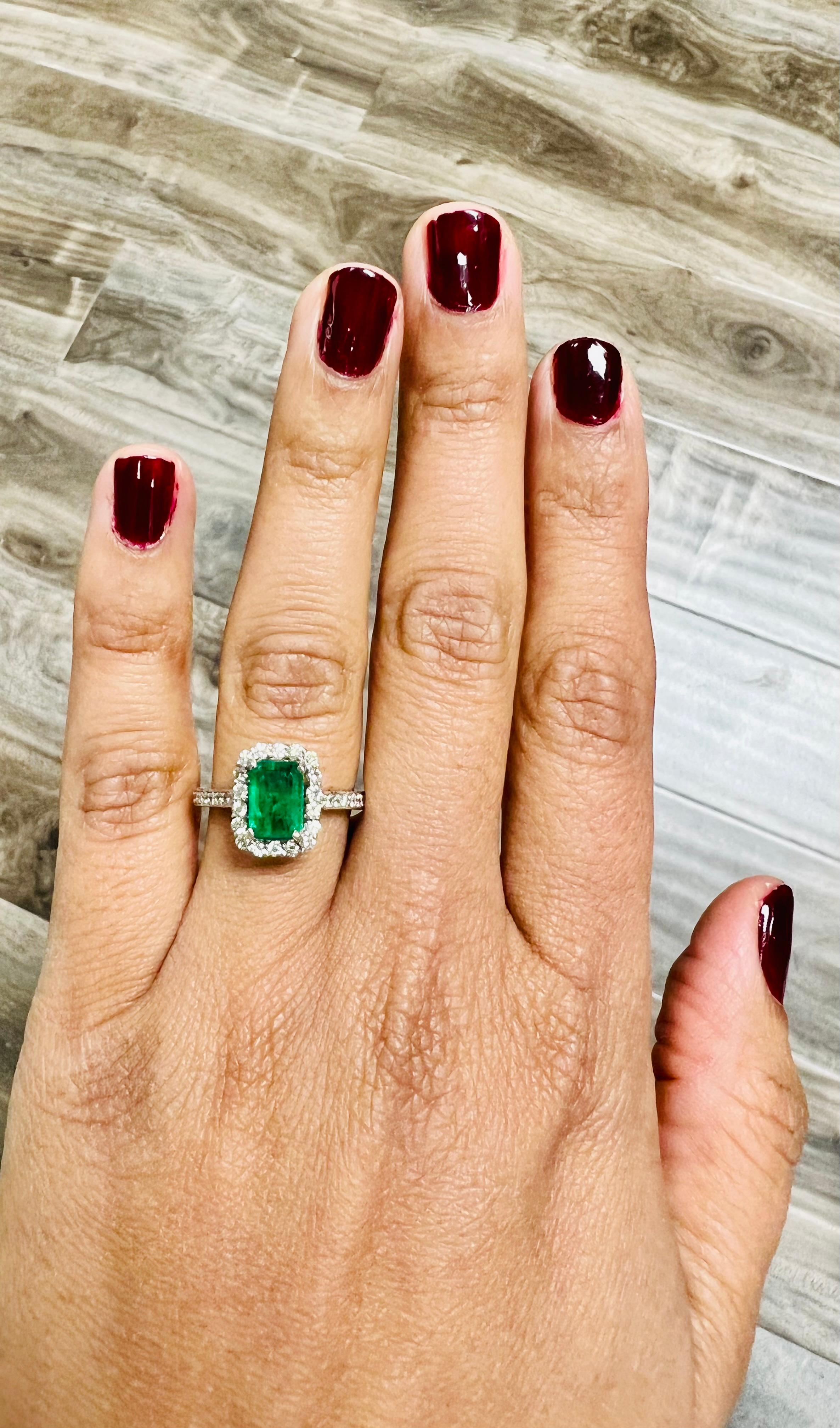 Emerald Cut 1.70 Carat Emerald Diamond 14 Karat White Gold Ring For Sale