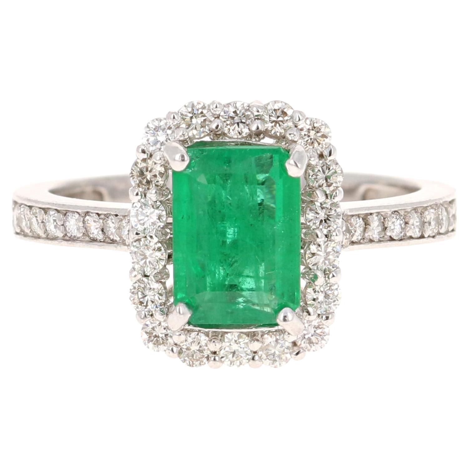 1.70 Carat Emerald Diamond 14 Karat White Gold Ring For Sale