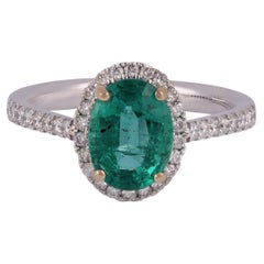 1.70 Carat Emerald & Diamond Ring Studded in 18K White Gold