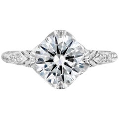 1.70 Carat GIA Vintage Engagement Ring, Round Brilliant Diamond Ring 18 Karat