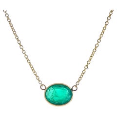 1,70 Karat Grüner Smaragd Ovalschliff Mode Halsketten aus 14K Gelbgold