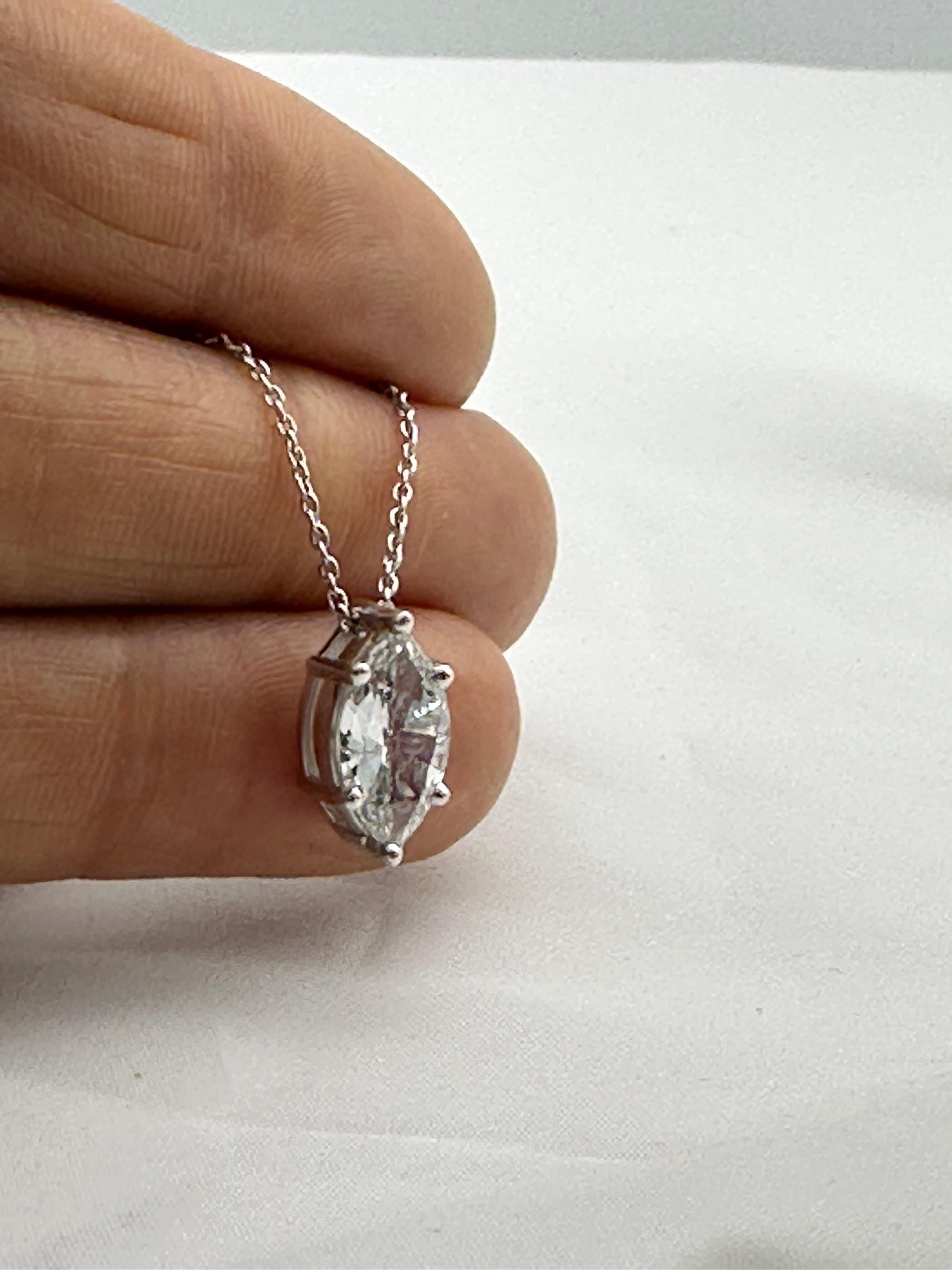 1.70 Carat Marquise Cut Natural Diamond Solitaire Pendant SI2-H 14K White Gold In New Condition For Sale In Laguna Hills, CA