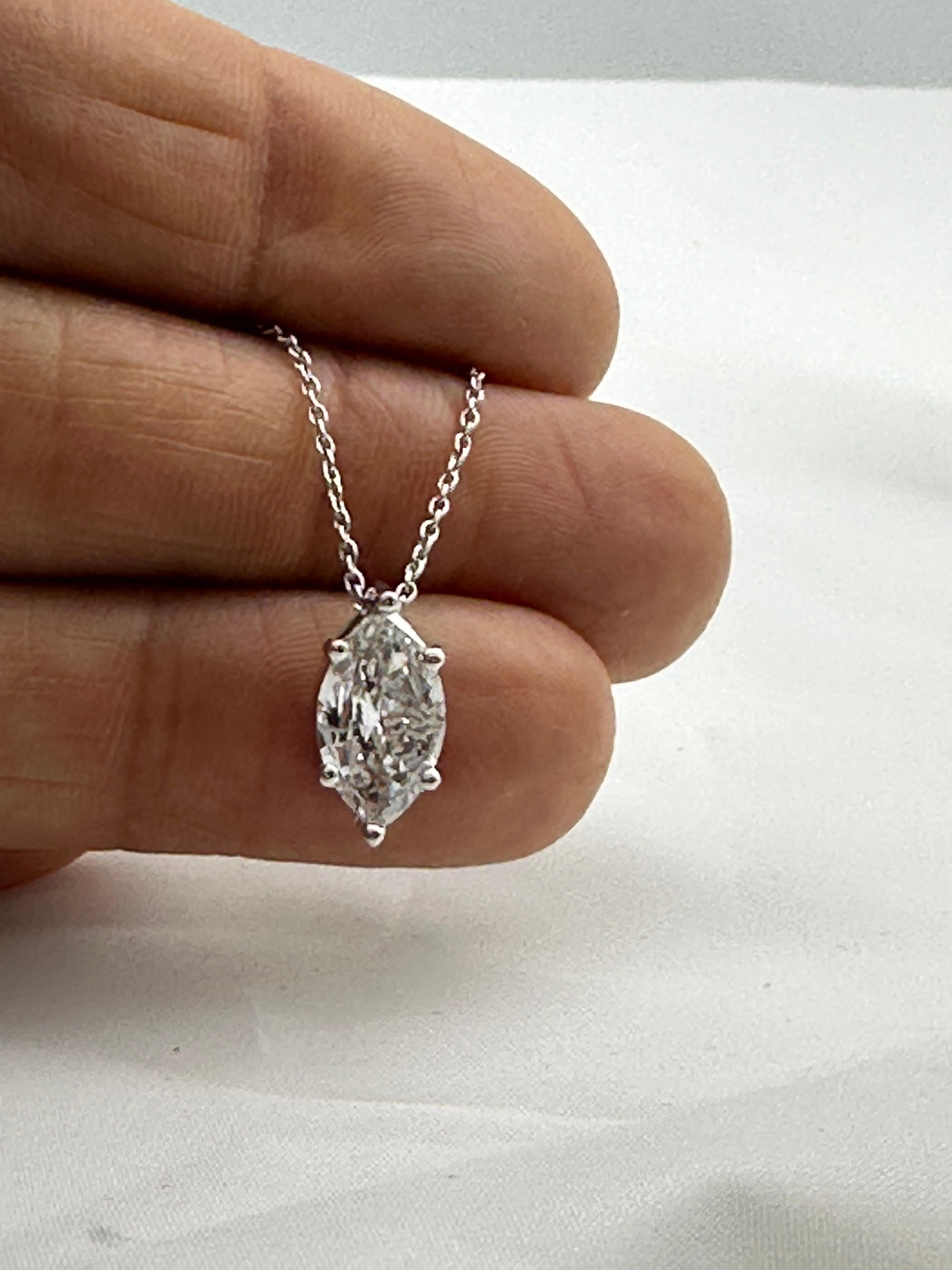 Women's or Men's 1.70 Carat Marquise Cut Natural Diamond Solitaire Pendant SI2-H 14K White Gold For Sale