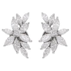 Pendientes auténticos de racimo de diamantes redondos marquesa SI/H de 1,70 quilates y 14 quilates de oro blanco