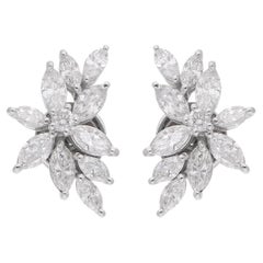 1.70 Carat Marquise Round Diamond Earrings 14 Karat White Gold Handmade Jewelry