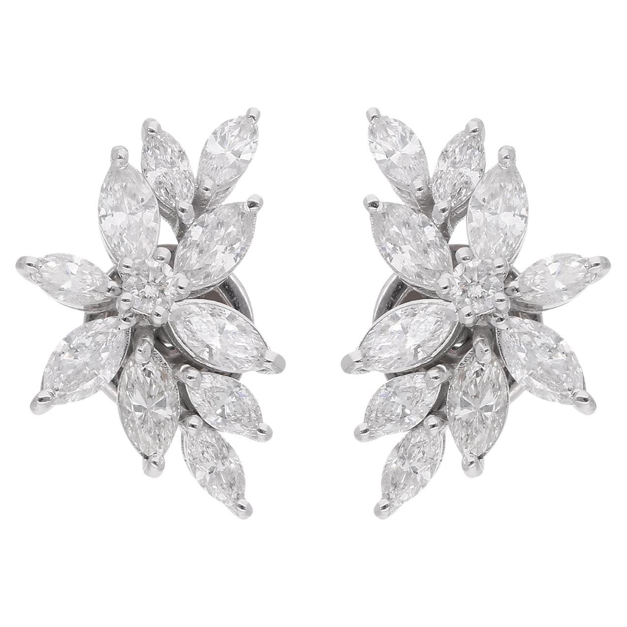 1.70 Carat Marquise Round Diamond Earrings 18 Karat White Gold Handmade Jewelry For Sale