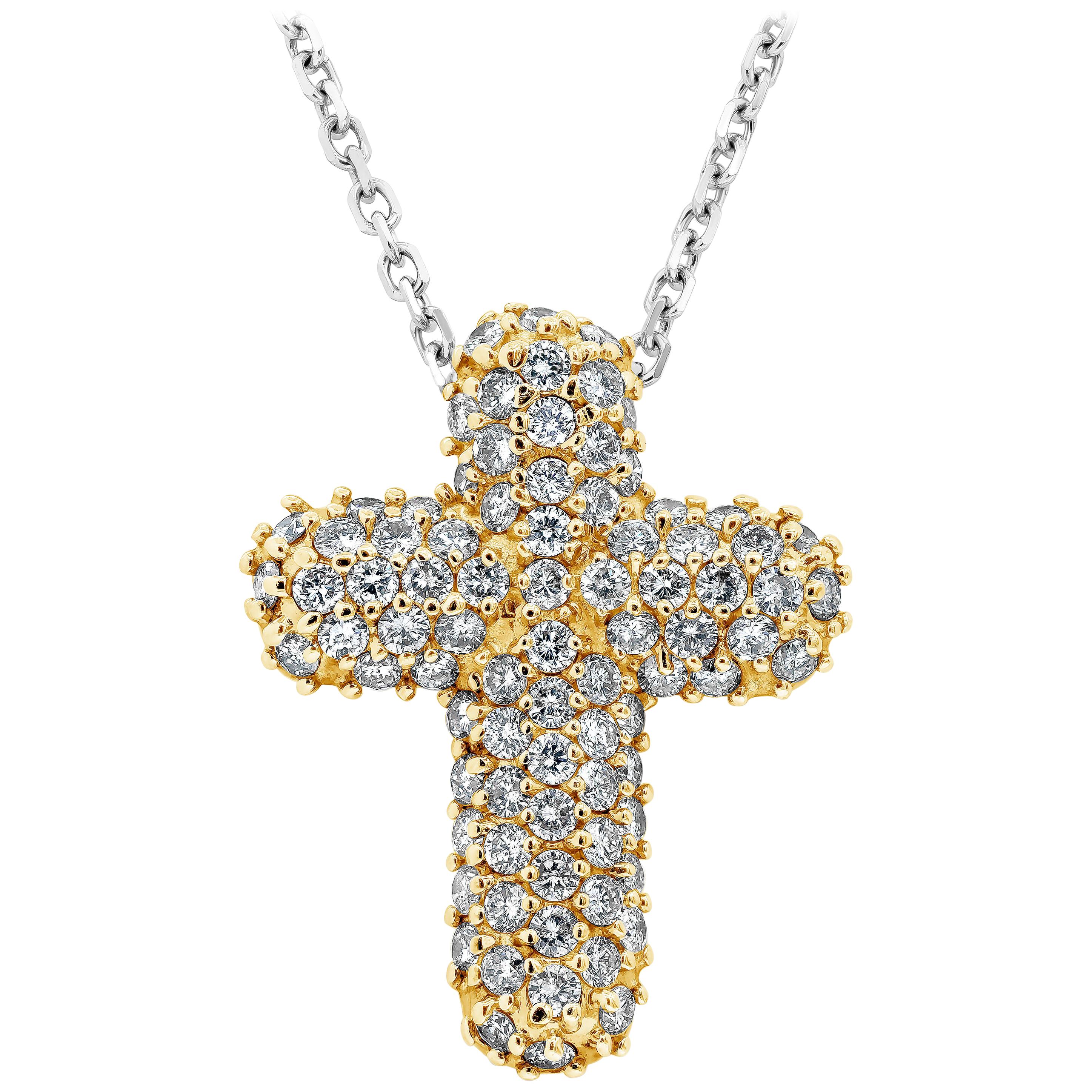 Roman Malakov Collier pendentif en forme de croix avec diamants ronds et brillants de 1.70 carat au total