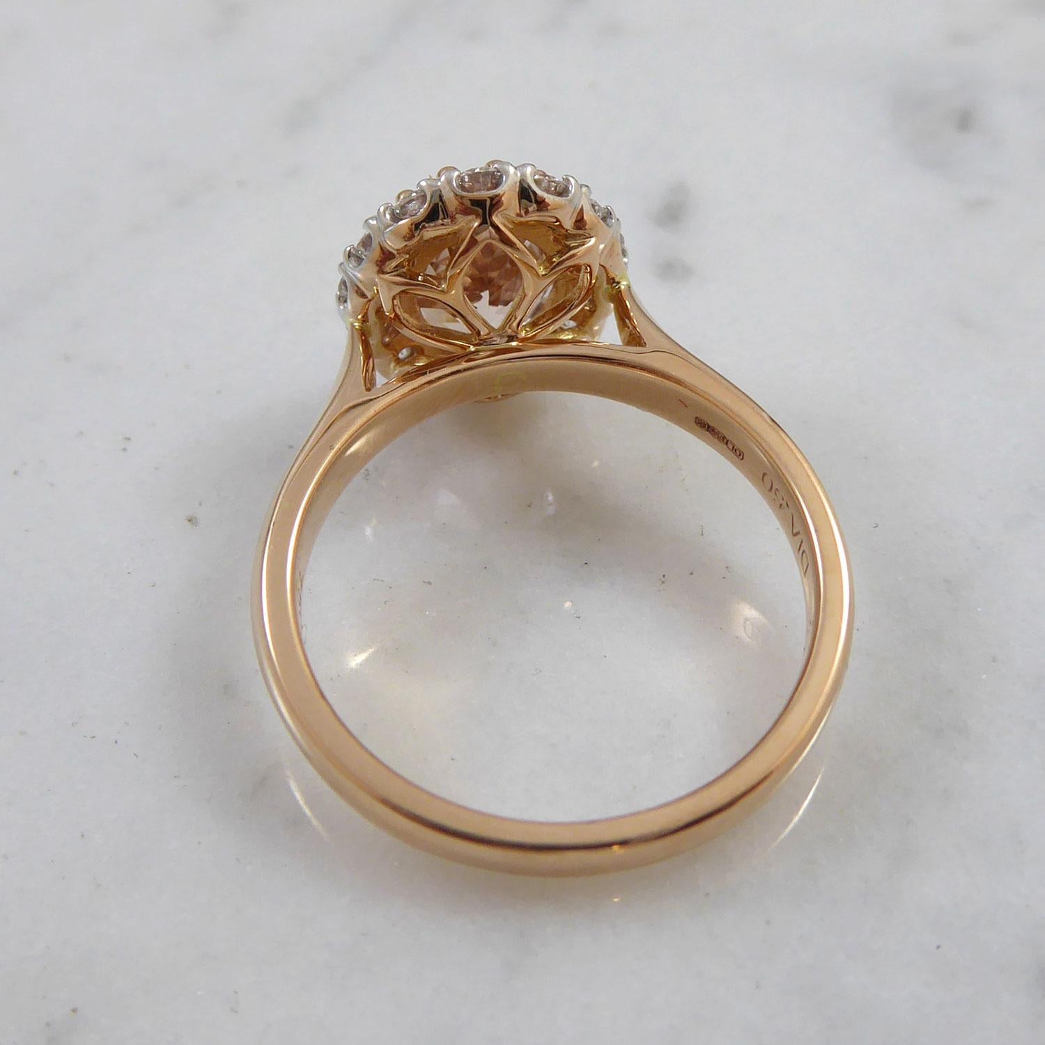 Women's 1.70 Carat Morganite and Diamond Ring, Vintage Cluster Style in Rose Gold