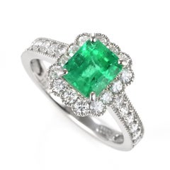 1.70 Carat Natural Colombian Emerald and Diamond Ring Made in Platinum