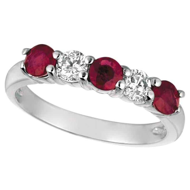 1.70 Carat Natural Diamond and Ruby Ring Band 14 Karat White Gold For Sale