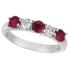 1.70 Carat Natural Diamond and Ruby Ring Band 14 Karat White Gold