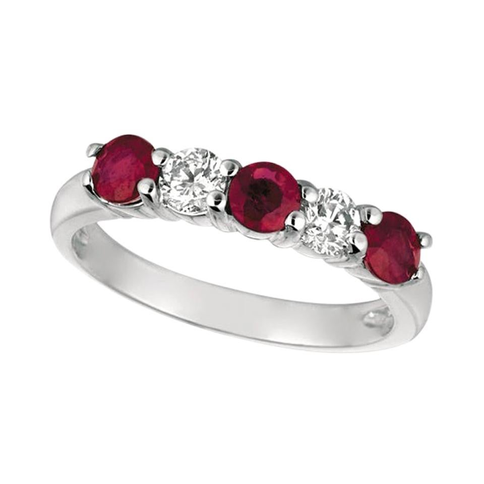 For Sale:  1.70 Carat Natural Diamond and Ruby Ring Band 14 Karat White Gold