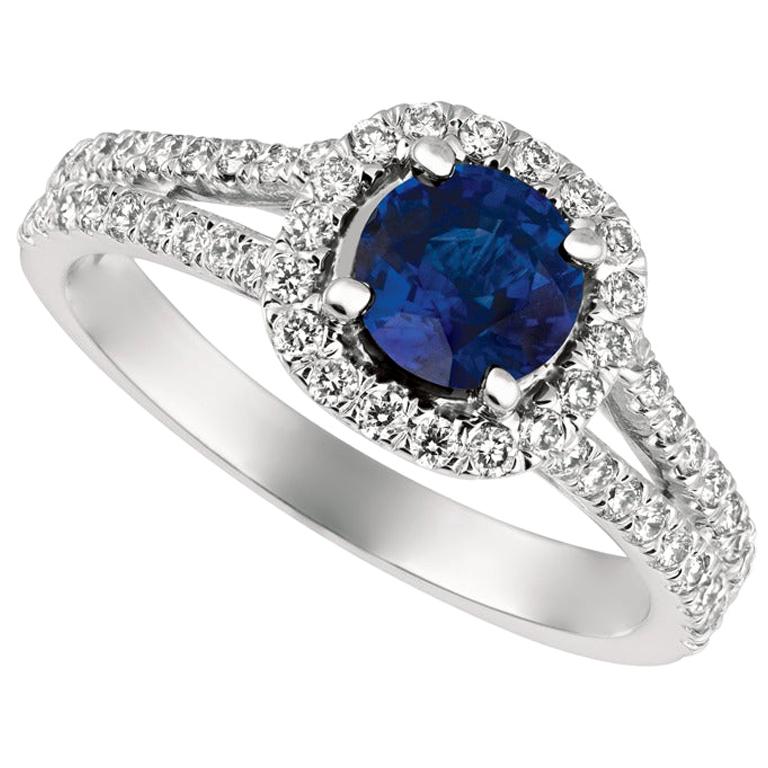 1.70 Carat Natural Diamond and Sapphire Ring 14 Karat White Gold